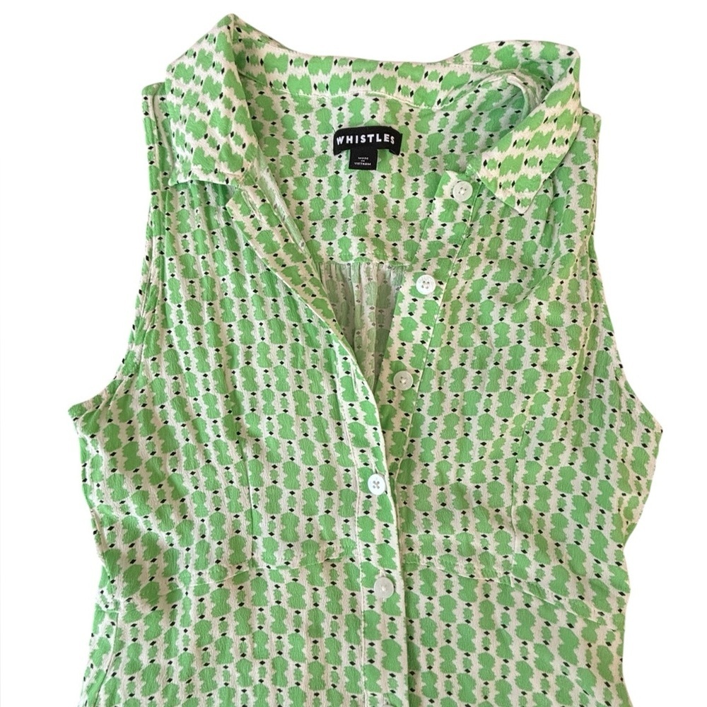 Whistles Green Printed Midi Shirt Dress Sleeveless Button Front Collared